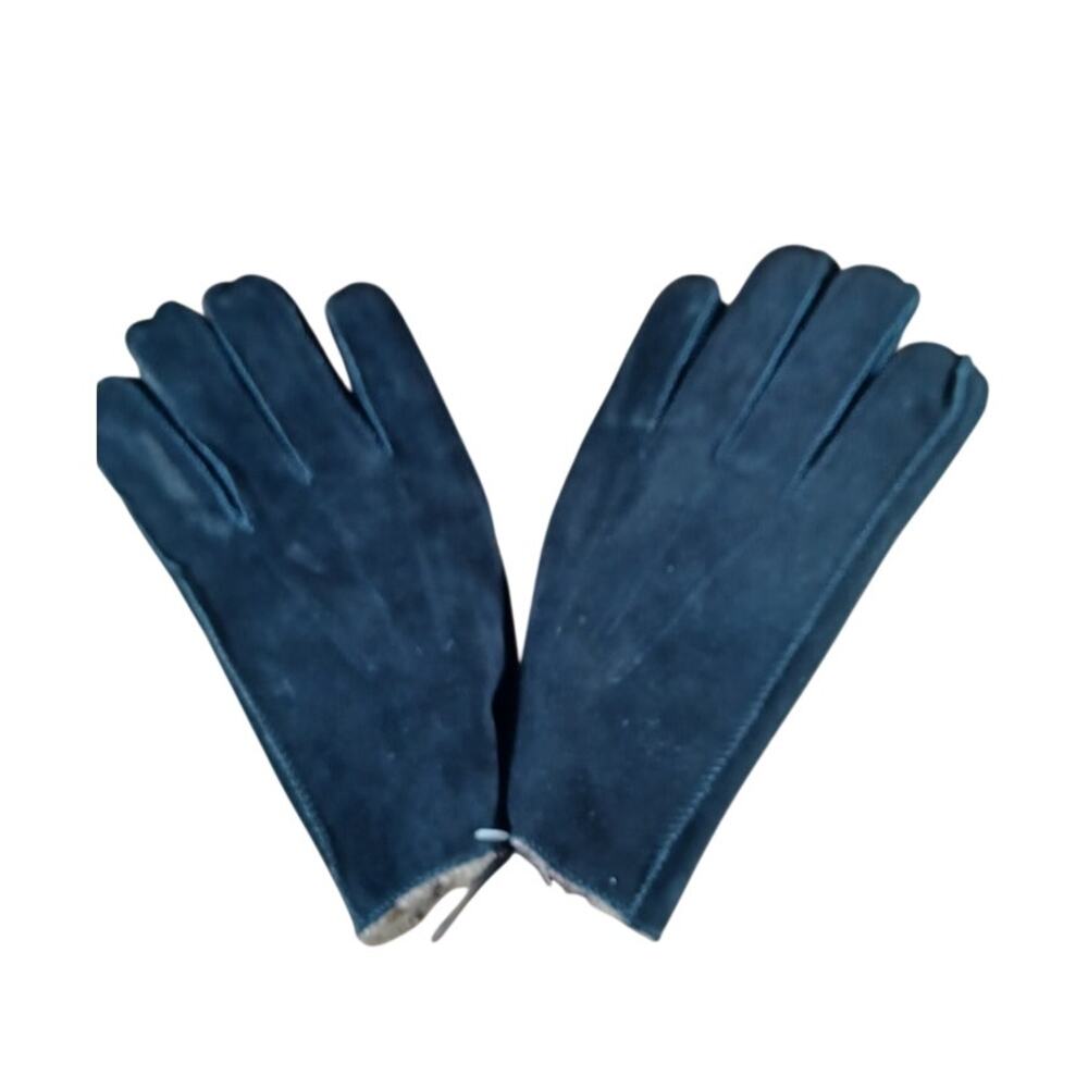 Vintage Massini Black Suede Leather Gloves Men's Size Large L Three Point Stitch